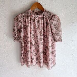 Aritzia Wilfred Wuthering Puff Sleeve Chiffon Blouse Pink/Bitter Sage 2XS NWT